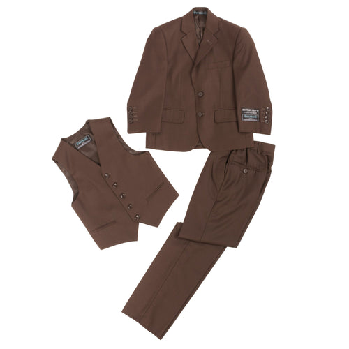 Boys Premium Chocolate Brown 3pc Vested Suit-0
