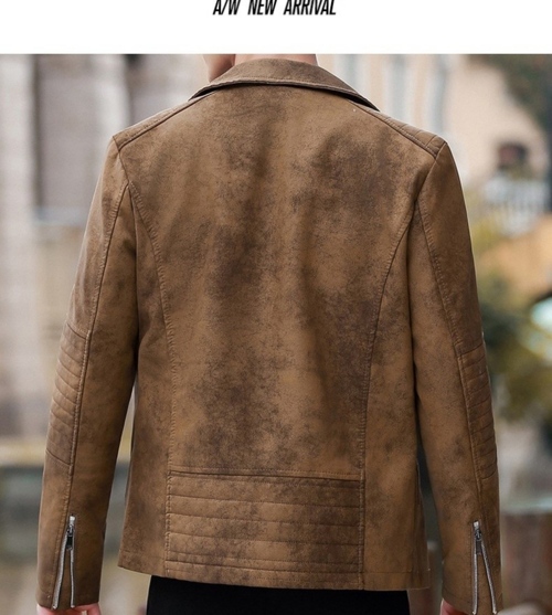 Fashion Velvet Padded Leather Coat Men's Suit Collar Jacket