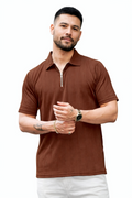 Men's Rust Ribbed Quarter-Zip Polo