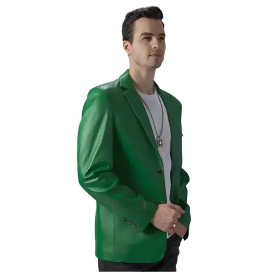 Men's Green Leather Blazer-1