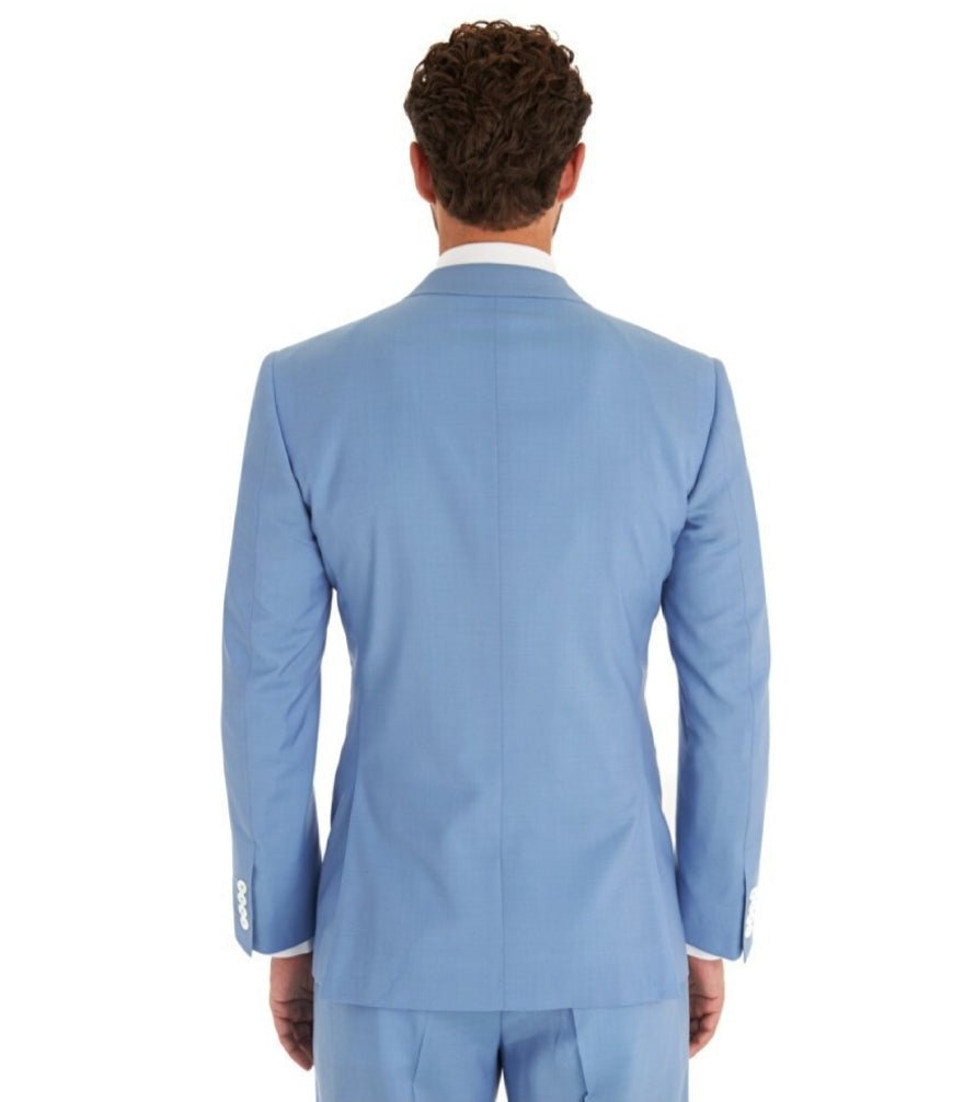 Men's sky blue 3 piece cotton suit with white buttons-1